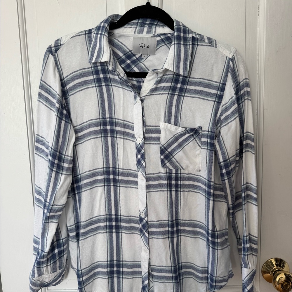 Rails White and Blue Plaid Shirt
